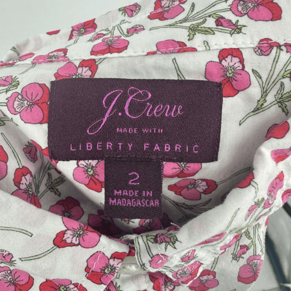 J. Crew Slim perfect shirt Liberty floral White Pink Red Long Sleeve Women's 2 - Picture 2 of 11